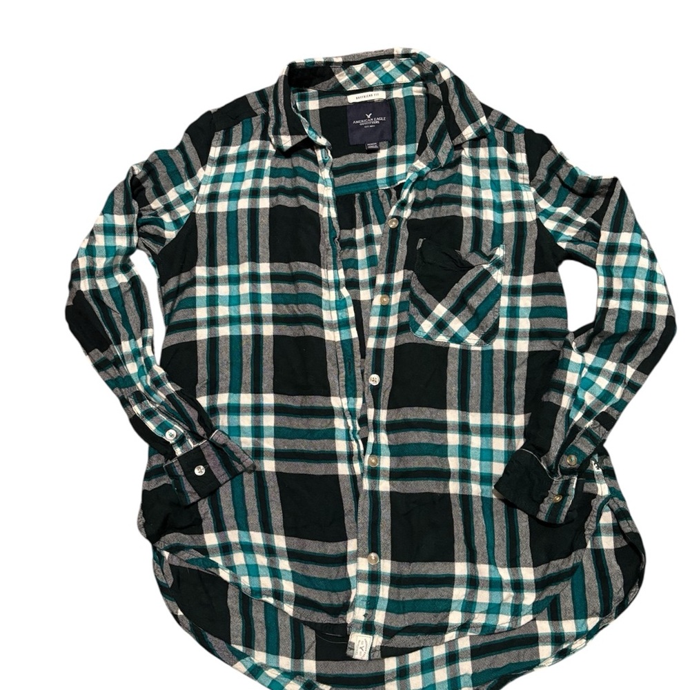 American Eagle Outfitters Boyfriend Fit Checkered Shirt - Green and Black